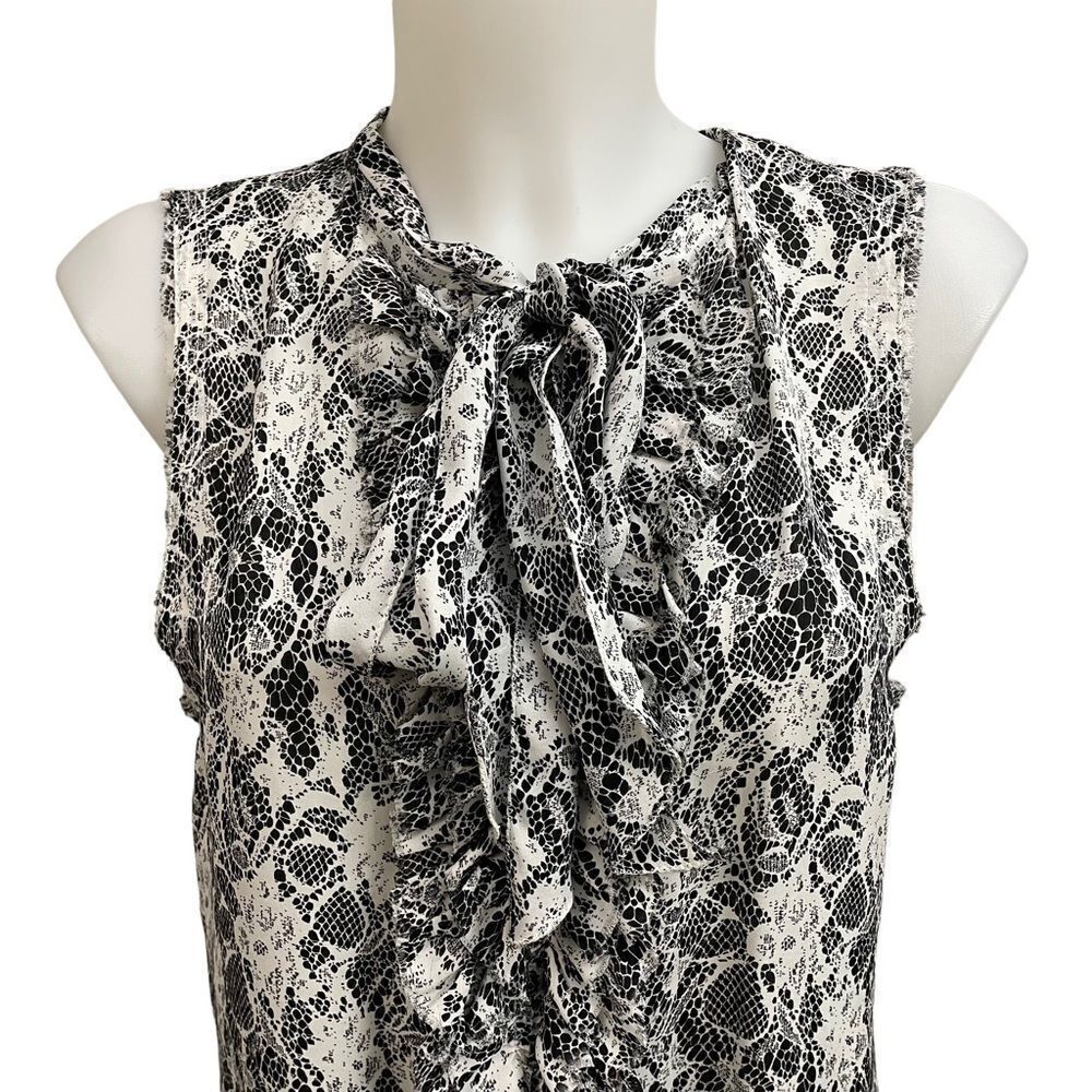 SALE!!!!!  L'AGENCE Black & White Lace-Print Sleeveless Ruffle Tie Blouse - Picture 2 of 12